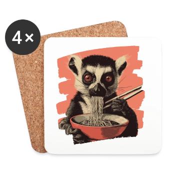 Lemur Ramen Rétro - Dessous de verre (lot de 4) - blanc - Devant