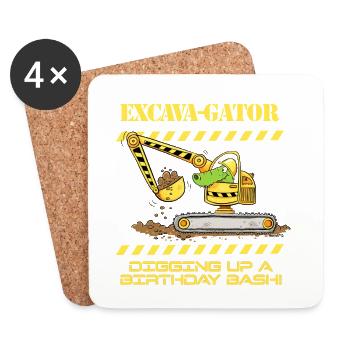 Excavatrice de chantier crocodile disant jeu de mots - Dessous de verre (lot de 4) - blanc - Devant