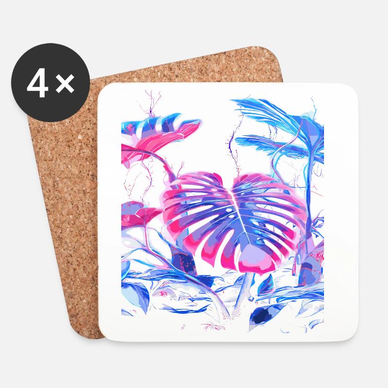 Neon Monstera Pflanze - Untersetzer (4er-Set) - Weiß