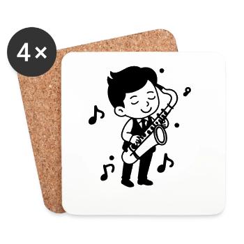 Saxophonist Child Drawing - Coasters (set of 4) - white - Front