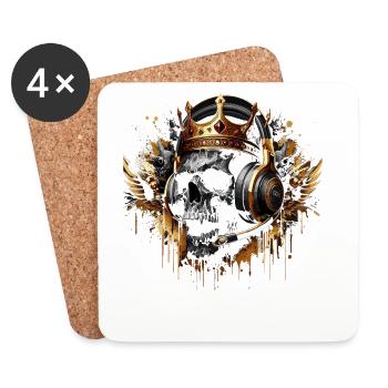 Gaming Skull mit Goldener Krone Headset und Flügel - Untersetzer (4er-Set) - Weiß - Vorne