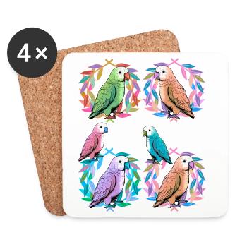 oiseau oiseaux perroquet perroquet couronne de laurier - Dessous de verre (lot de 4) - blanc - Devant