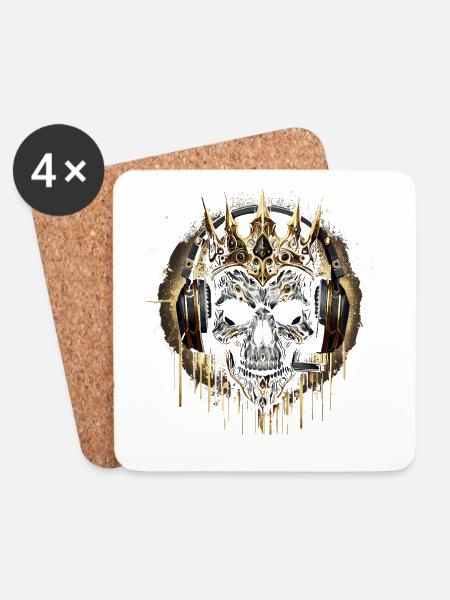 Gaming Skull Gold mit Headset und Krone - Untersetzer (4er-Set) - Weiß