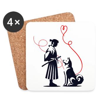 Hundehalstuch Akita Samurai Roter Faden - Untersetzer (4er-Set) - Weiß - Vorne