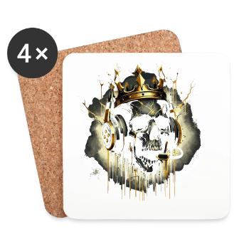 Crâne de jeu doré avec couronne et casque - Dessous de verre (lot de 4) - blanc - Devant