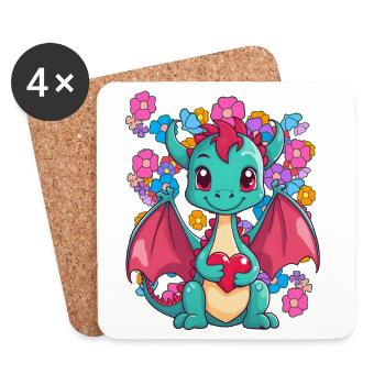 Dragon Printemps Coeur Dragon Nature Enfant Bébé Enfants - Dessous de verre (lot de 4) - blanc - Devant