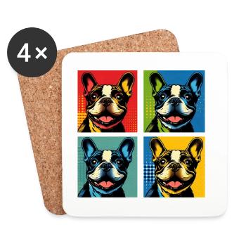 Frenchie Pop Art Blasen, Pfannkuchen, Chonk, Knabbereien - Untersetzer (4er-Set) - Weiß - Vorne