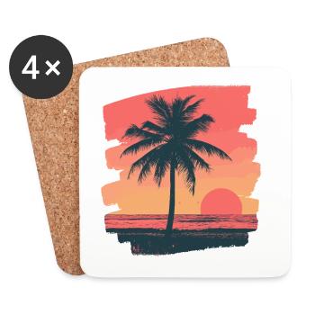 Palmier Coucher de soleil - Dessous de verre (lot de 4) - blanc - Devant
