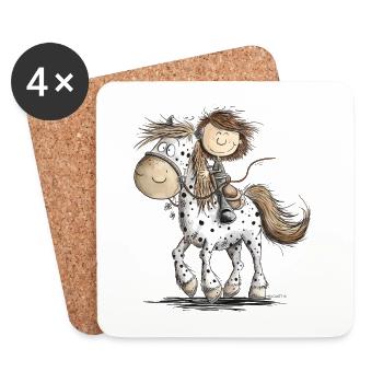 Drolliges Pferd mit Reiter Cartoon Pferdchen - Untersetzer (4er-Set) - Weiß - Vorne