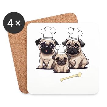 Carlin Chien Chien Cuisinier Cuisiniers Cuisinier - Dessous de verre (lot de 4) - blanc - Devant
