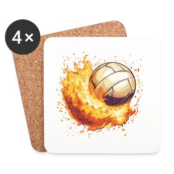 brennender Volleyball Feuer - Untersetzer (4er-Set) - Weiß - Vorne