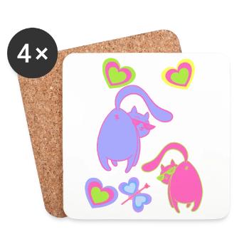 Valentin Cats Cat Heart Hearts Dear Partners - Coasters (set of 4) - white - Front