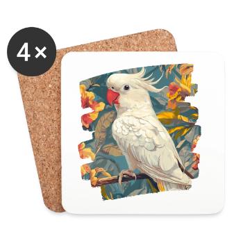 Cacatoès - Dessous de verre (lot de 4) - blanc - Devant