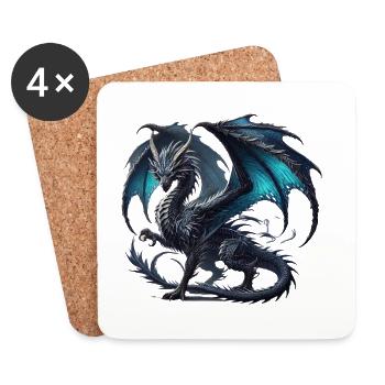 Mythische Kampfszene des Schwarzen Drachen - Untersetzer (4er-Set) - Weiß - Vorne