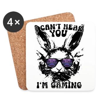Je ne t’entends pas, je joue gamer lapin cadeau - Dessous de verre (lot de 4) - blanc - Devant