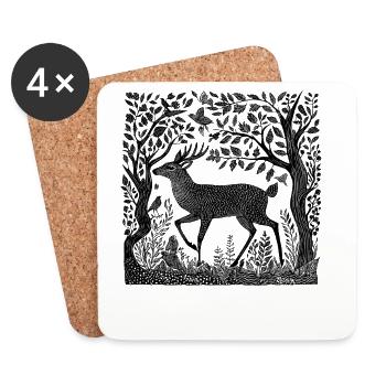 Deer Forest Nature Deer Woodcut Wilderness Gift - Coasters (set of 4) - white - Front