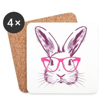 Rabbit Bunny Ears Glasses Bunny Bunny Gift - Coasters (set of 4) - white - Front