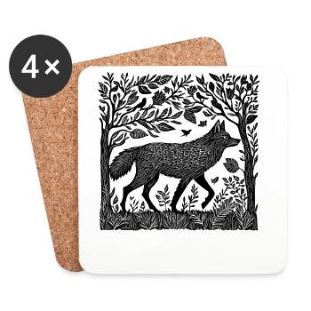 Gravure sur bois Wilderness Wolf Woodland Nature Gift - Dessous de verre (lot de 4) - blanc - Devant