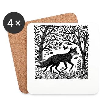 Woodcut Fox Woodland Nature Wilderness Gift - Coasters (set of 4) - white - Front