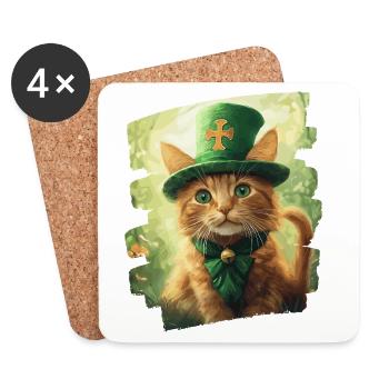 St Patrick's Day Cat - Coasters (set of 4) - white - Front