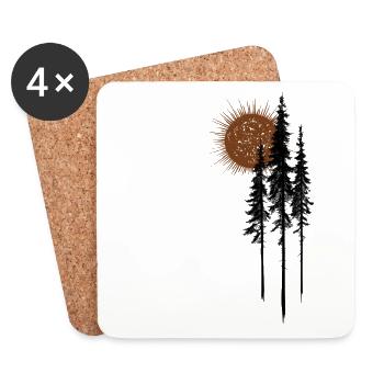 Sonne Tannen Wald Natur Minimalistisch Geschenk - Untersetzer (4er-Set) - Weiß - Vorne