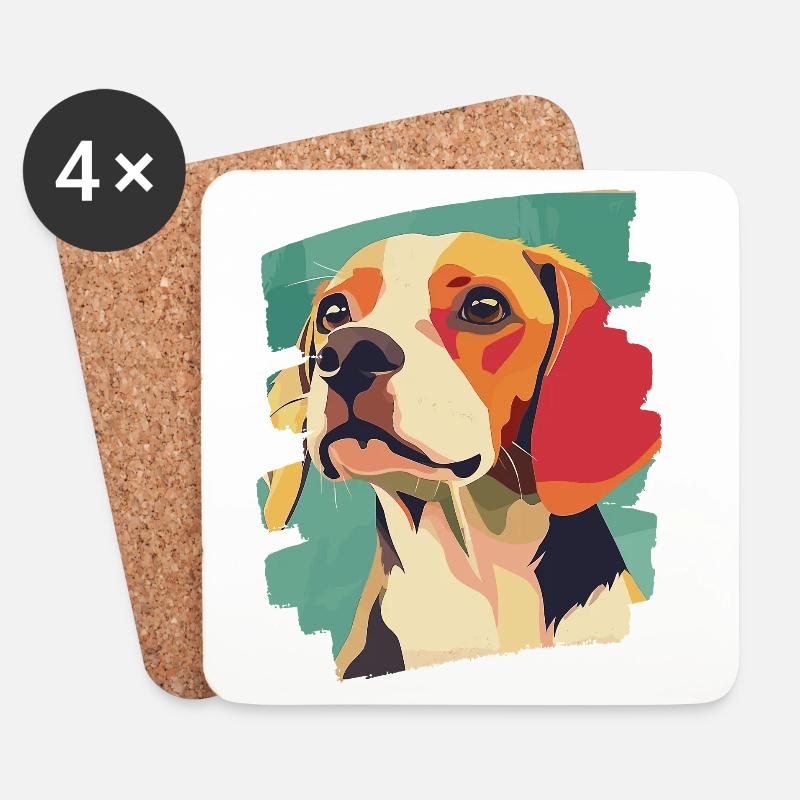 Beagle - Untersetzer (4er-Set) - Weiß