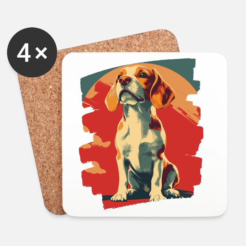 Beagle - Untersetzer (4er-Set) - Weiß