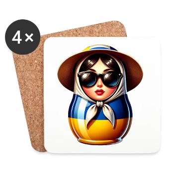Ukraine Matriochka avec lunettes de soleil pour les Ukrainiens - Dessous de verre (lot de 4) - blanc - Devant