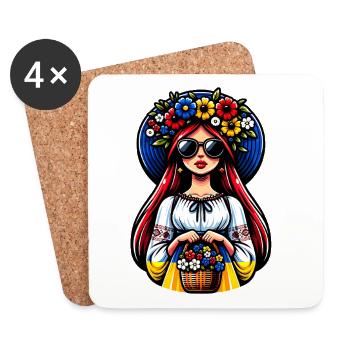 Ukraine Matryoshka with sunglasses for Ukrainians - Coasters (set of 4) - white - Front