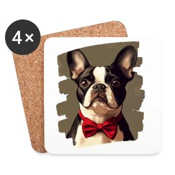 Boston Terrier - Dessous de verre (lot de 4) - blanc - Devant