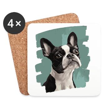 Boston Terrier - Dessous de verre (lot de 4) - blanc - Devant