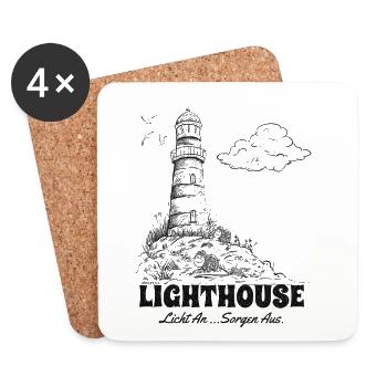 Leuchtturm Sketch Meer Urlaub Spruch - Untersetzer (4er-Set) - Weiß - Vorne