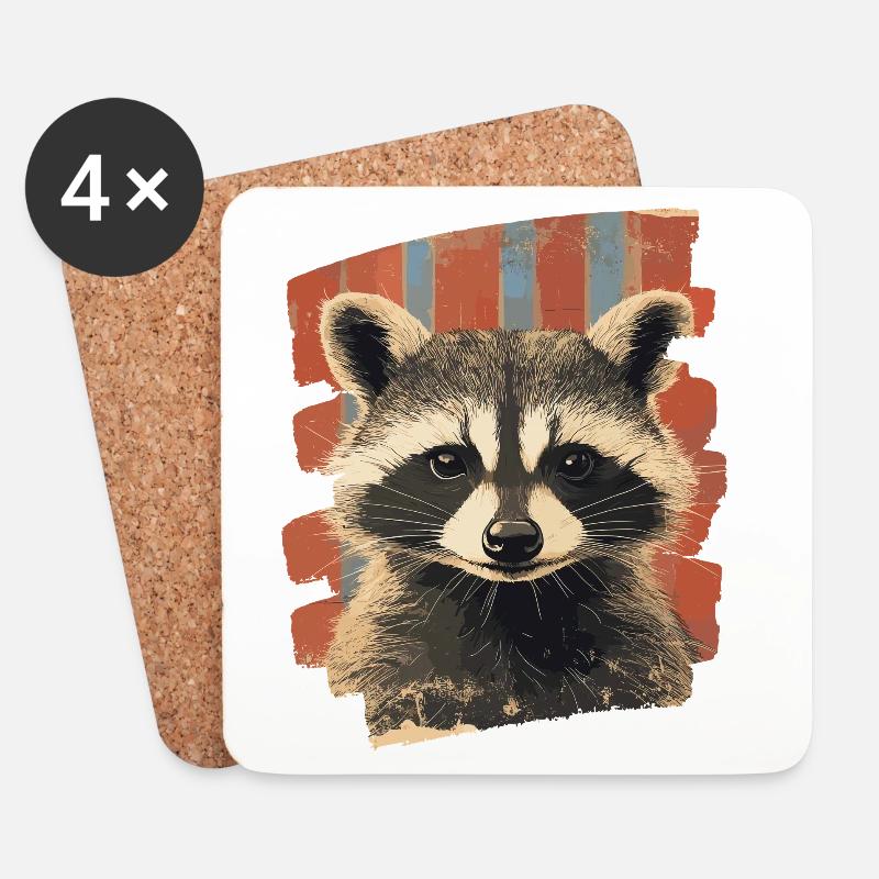 Waschbär - Untersetzer (4er-Set) - Weiß