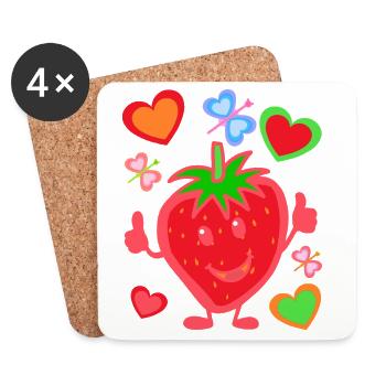 Erdbeere Erdbeer Kinder Kind Sommerzeit - Untersetzer (4er-Set) - Weiß - Vorne