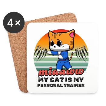 Kawaii Martial Arts Cat Illustration - Coasters (set of 4) - white - Front