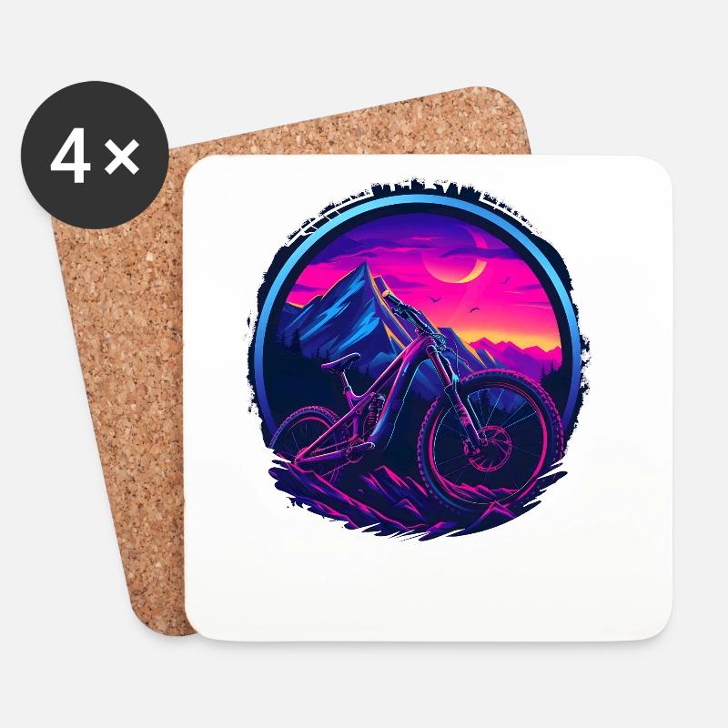 Mountainbike Retrowave - Untersetzer (4er-Set) - Weiß