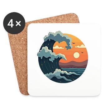 Vagues dans l’illustration du coucher de soleil - Dessous de verre (lot de 4) - blanc - Devant