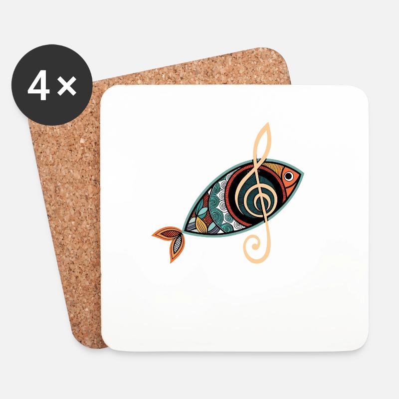 Christlicher Fisch mit Notenschlüssel Kirchenchor - Untersetzer (4er-Set) - Weiß