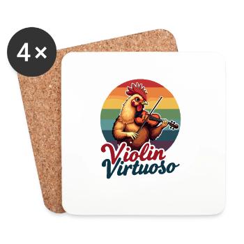 Violin Virtuoso Huhn mit Geige Retro - Untersetzer (4er-Set) - Weiß - Vorne