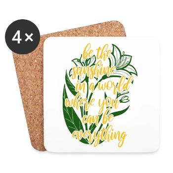 Blumen - Frühling - Be the sunshine - Spruch - Untersetzer (4er-Set) - Weiß - Vorne