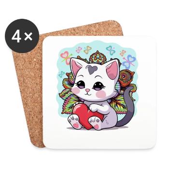Indische Katze Katzen Herz Herzen indisch Kätzchen - Untersetzer (4er-Set) - Weiß - Vorne