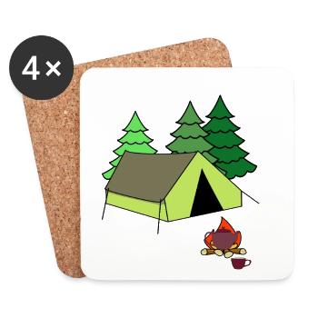 Feuer Lagerfeuer Zelt Camp campen zelten - Untersetzer (4er-Set) - Weiß - Vorne