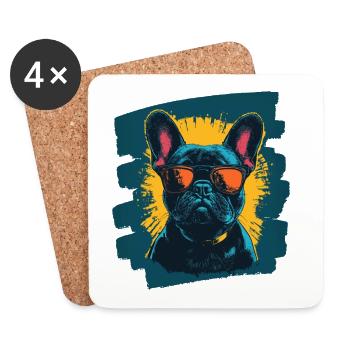 Bouledogue français Frenchie - Dessous de verre (lot de 4) - blanc - Devant