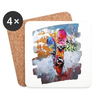 Snowboarder Pulverschnee - Untersetzer (4er-Set) - Weiß - Vorne