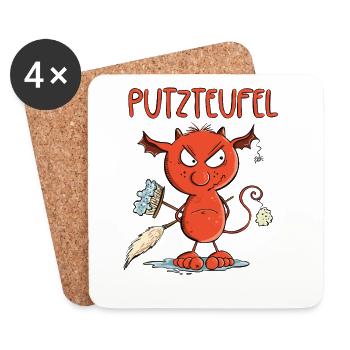 Lustiger Putzteufel Putzen Reinigungskraft Hygiene - Untersetzer (4er-Set) - Weiß - Vorne