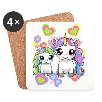 Licorne Licornes Cheval Chevaux Enfants - Dessous de verre (lot de 4) - blanc - Devant