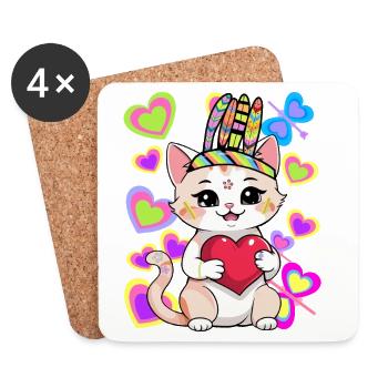 Cat Birthday Kids Child Heart Hearts Baby - Coasters (set of 4) - white - Front