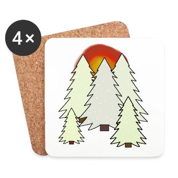 Arbre Sapin Hiver Forêt Nature Neige Épicéa - Dessous de verre (lot de 4) - blanc - Devant
