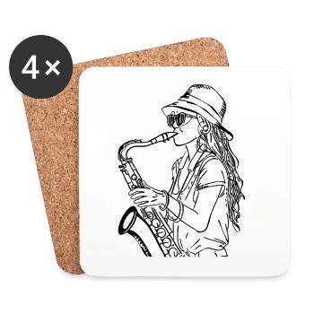 Saxophonistin Line Art - Untersetzer (4er-Set) - Weiß - Vorne