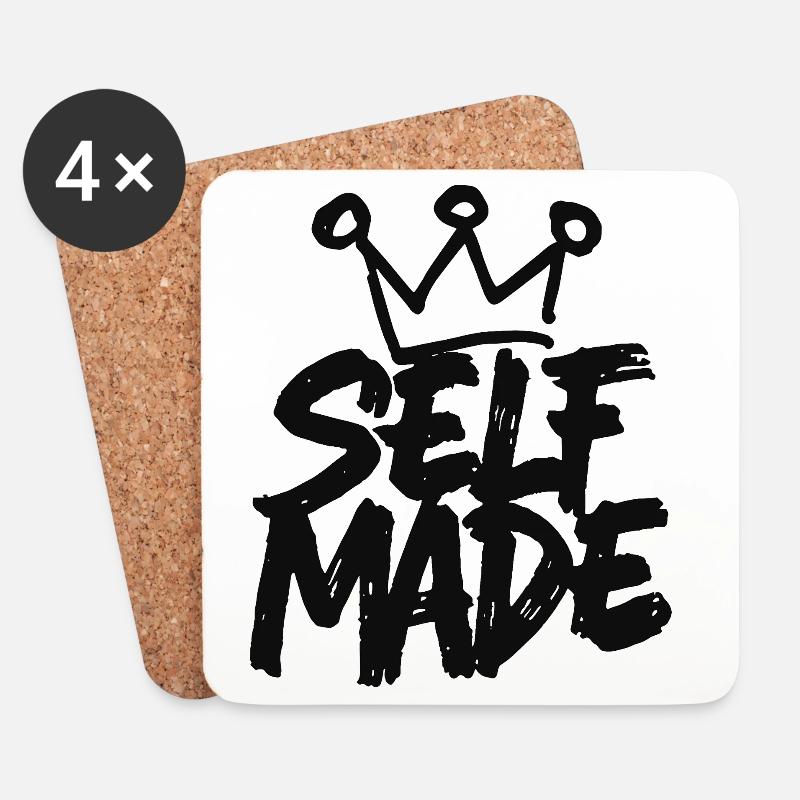 Self Made - Handschriftliches Motivationsdesign - Untersetzer (4er-Set) - Weiß